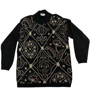 Victoria Jones Vintage Beaded Black Sweater Women’s Large With Shoulder Pads
